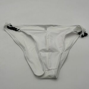 Men’s White Bikini Swim Brief Bottoms with Chain Detail XL
